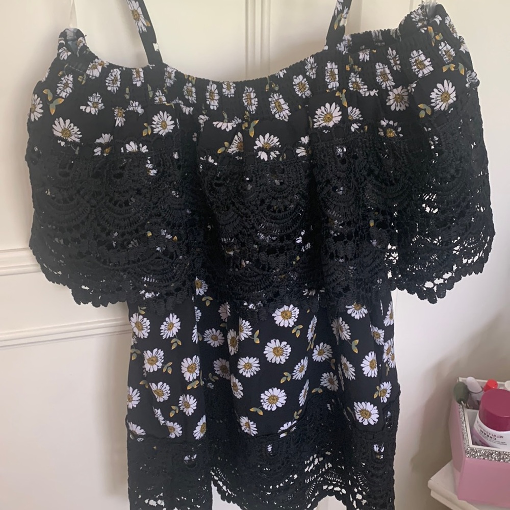 Off the shoulder black with sunflower no boundaries top